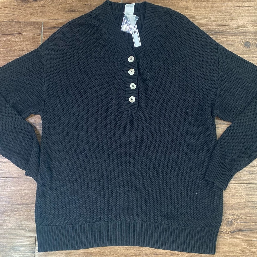 NWT PINK Victoria's Secret Black V-Neck Sweater S